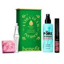 Benefit Zestaw Extra Glam Infused Make-up Set Fan Fest Mascara tusz do rzs + The POREfessional Super Setter Setting Spray utrwalajcy spray do twarzy + 24-HR Brow Setter wosk do brwi + Crystah Mini Blush r do policzkw 4 szt.