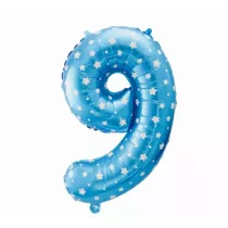 Godan Balon foliowy cyfra 9 gwiazdy 61 cm niebieski