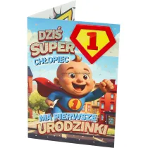 Yeku Karnet Urodziny roczek dziewczynka - Superbohater.