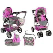 LeanToys W�zek dla lalek 2w1 z torb� r�zowy w gwiazdki