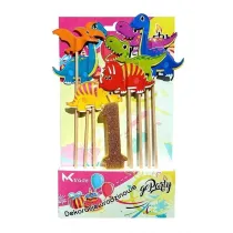 GoParty Dekoracja urodzinowa �wieczka i dinozaury 8 szt