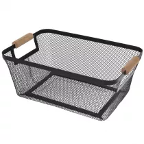 Excellent Houseware Koszyk metalowy czarny z drewnian rczk 35 x 23 x h16 cm