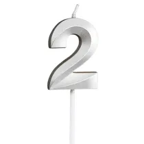�wieczka na tort - cyferka 2 srebrna 4,8cm