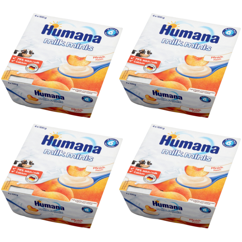 Humana Deserek jogurtowy o smaku brzoskwiniowym po 6 miesiącu Milk Minis Zestaw 4 x 400 g
